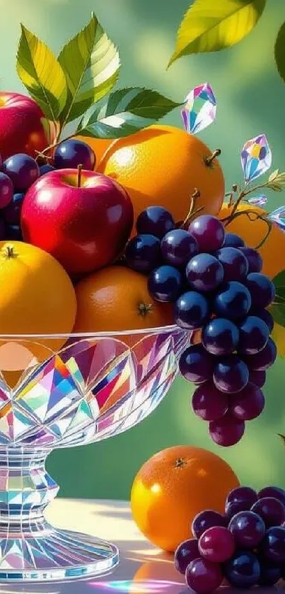 Vibrant crystal bowl with fruits wallpaper