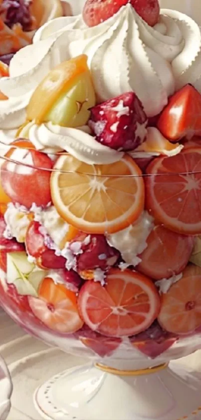 Vibrant fruit dessert with whipped cream.