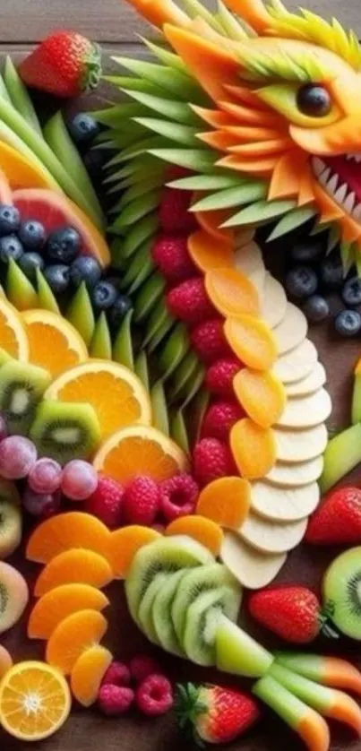 Colorful fruit dragon design mobile wallpaper.