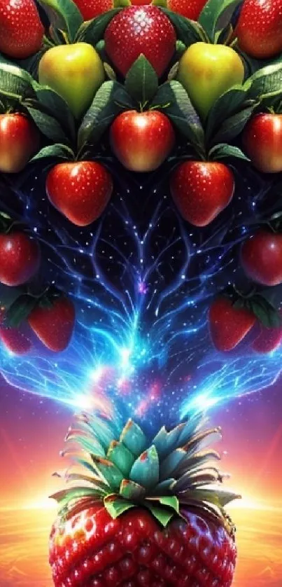 Vibrant and colorful fruit fusion wallpaper with dynamic visual art.