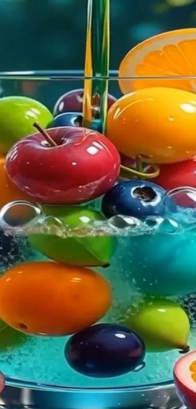 Vibrant glass of colorful fruits wallpaper.