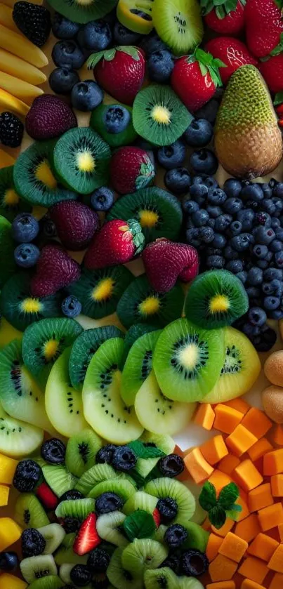 Colorful assortment of fresh fruits including kiwis, berries, and more.