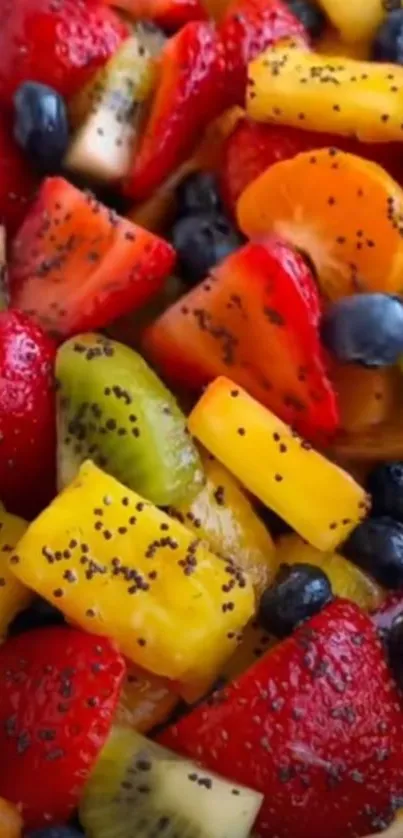 Vibrant assortment of colorful fruits including strawberries and kiwi