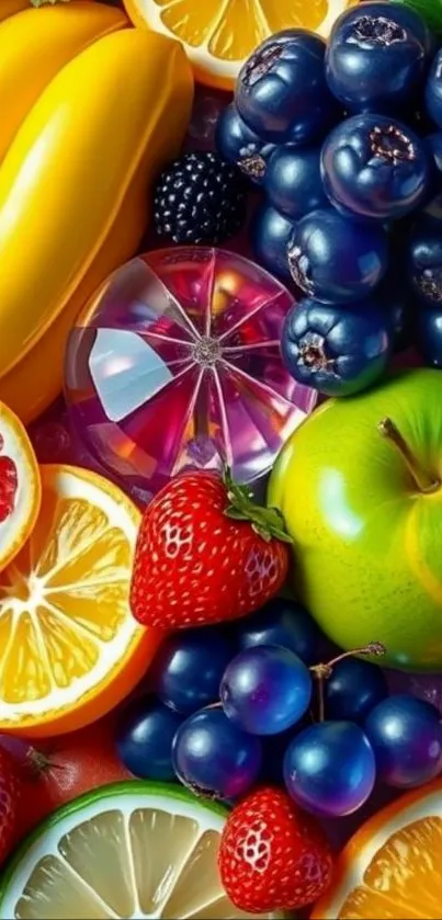 Vibrant wallpaper displaying a medley of colorful fruits.