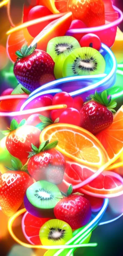 Vibrant neon fruit wallpaper for mobile phones.