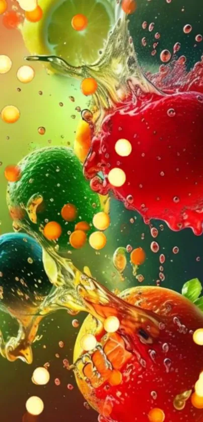 Vibrant splash of colorful fruit wallpaper with an artistic design.