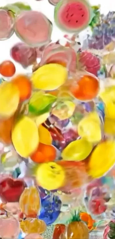 Vibrant and colorful fruit splash design wallpaper.