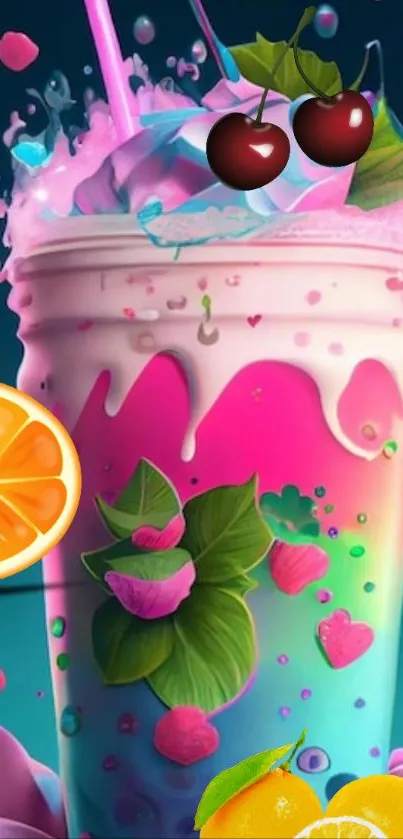 Vibrant drink and fruit mobile wallpaper with colorful design.