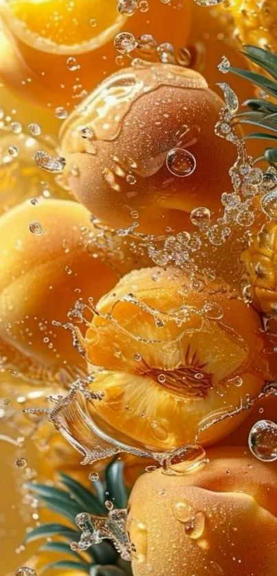 Peaches and pineapples in dynamic water splash