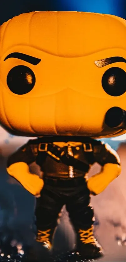 Bright orange Funko Pop toy art wallpaper.