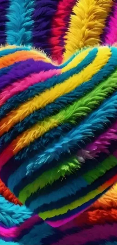 Colorful furry heart-shaped wallpaper with vibrant hues.