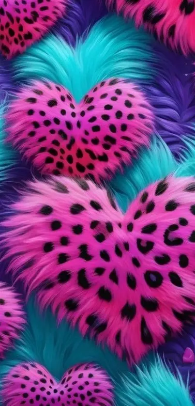 Vibrant furry heart wallpaper with pink and blue hues.