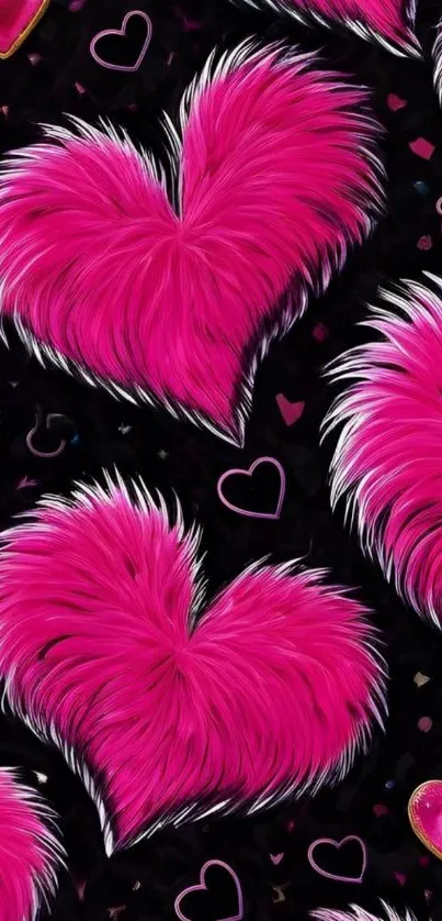 Furry heart shapes on a black background