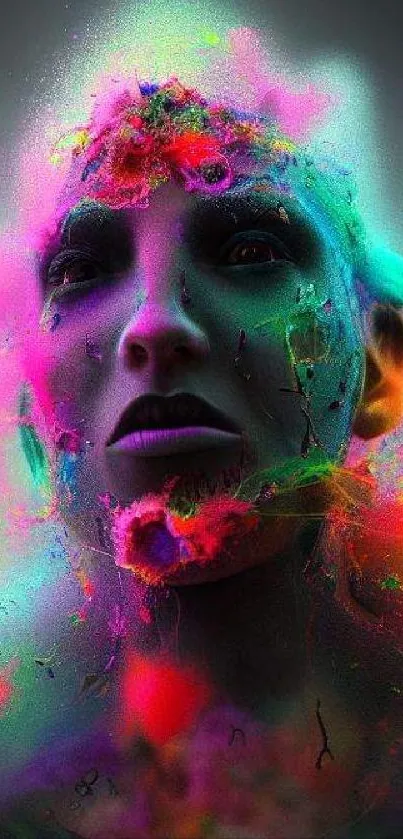 Vibrant abstract face with colorful digital effects.