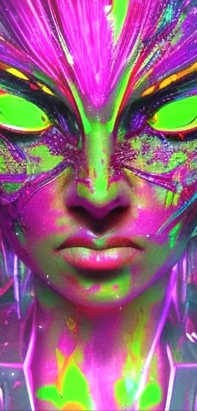 Vibrant neon alien phone wallpaper with pink and green highlights.