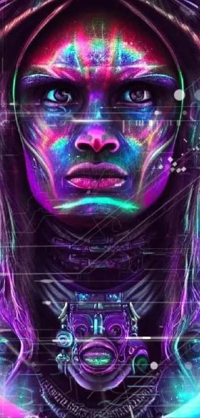 Vibrant neon alien artwork with a futuristic theme.