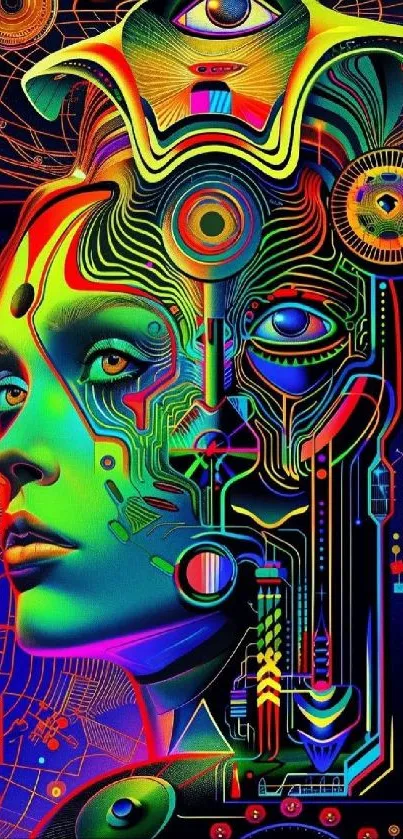 Futuristic neon abstract art depicting a colorful digital design.