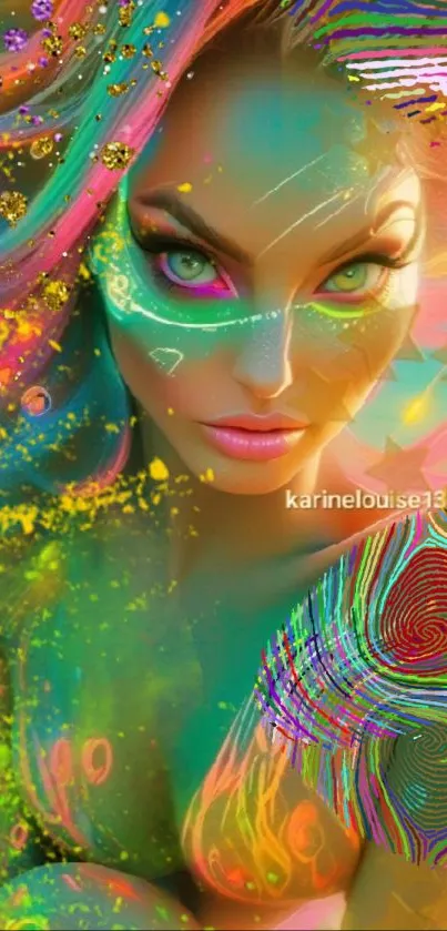 A vibrant futuristic art wallpaper with neon colors and abstract patterns.