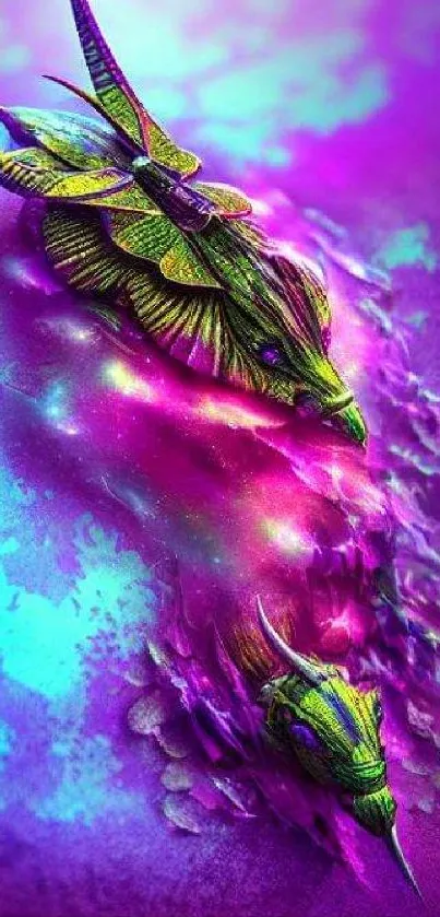 Futuristic purple and neon creatures in vibrant digital art.