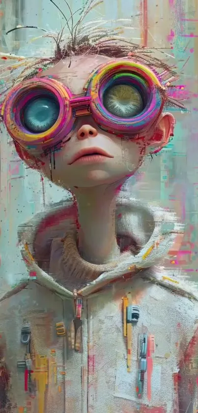 Futuristic art wallpaper with colorful goggles and abstract background.