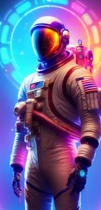 Colorful astronaut in neon lights wallpaper.