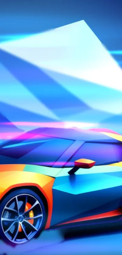 Vibrant futuristic car with neon colors on mobile wallpaper.