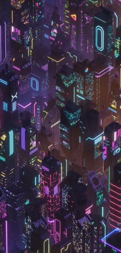 Futuristic cityscape with neon colors and skyscrapers in a vibrant digital art style.