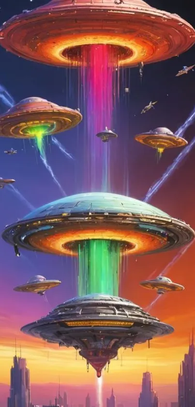 Futuristic spaceship cityscape with vibrant colors
