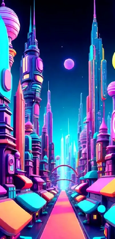 Neon-themed futuristic cityscape with vibrant colors.