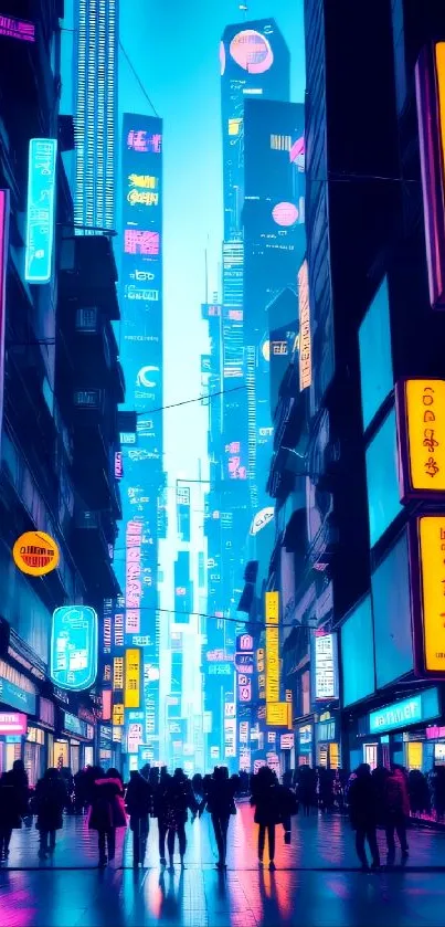 Futuristic neon cityscape with vibrant lights and skyscrapers.