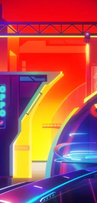 Vibrant neon cityscape with futuristic design.