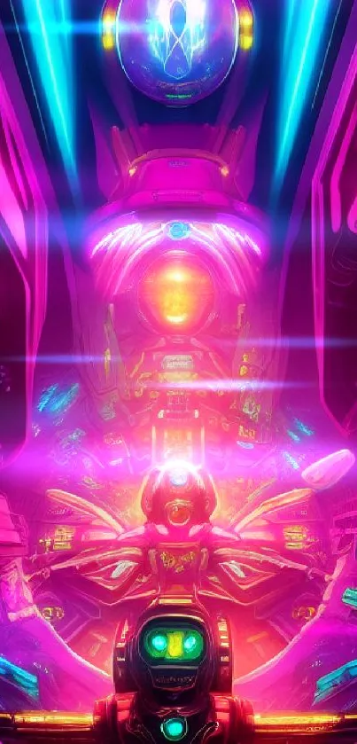 Futuristic neon cyber art wallpaper with vibrant colors and intricate details.