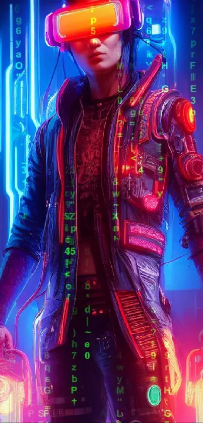 Futuristic cyber warrior with neon glow.