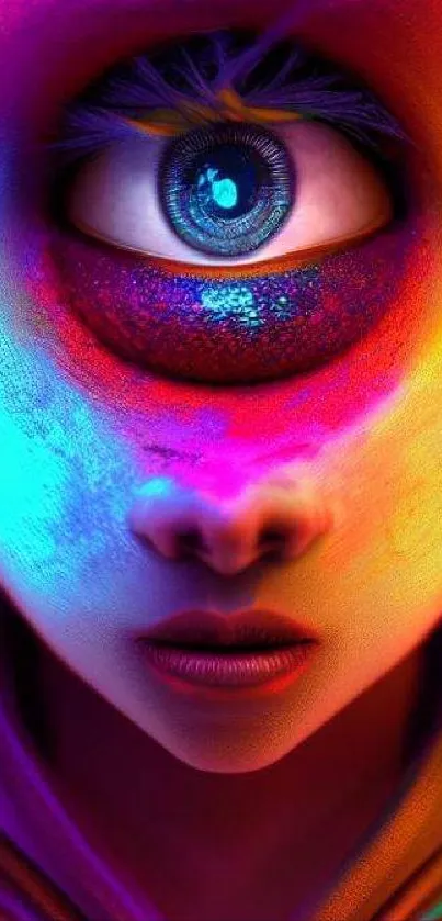 Colorful surreal eye design wallpaper with vibrant hues.