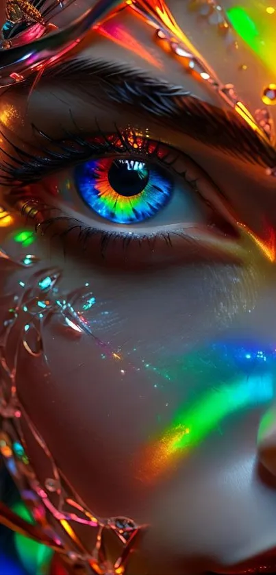 Colorful futuristic eye design with rainbow hues