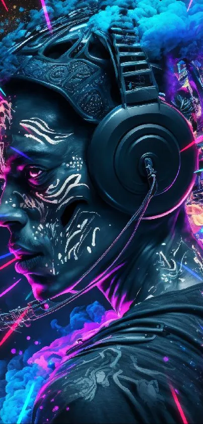 Futuristic neon-themed headphone artwork for mobile wallpaper.