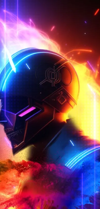 Futuristic helmet with neon lights.