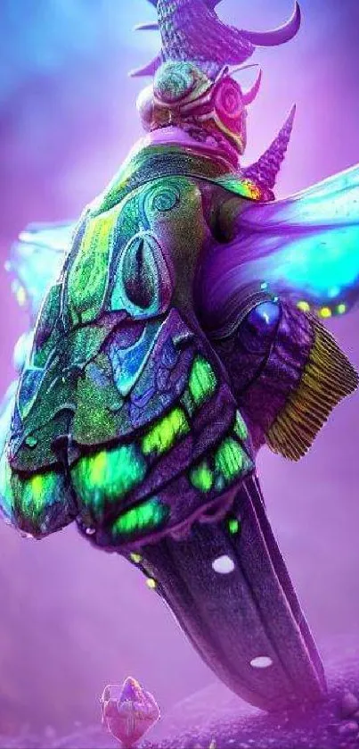 Vibrant futuristic insect artwork with neon colors and imaginative design.