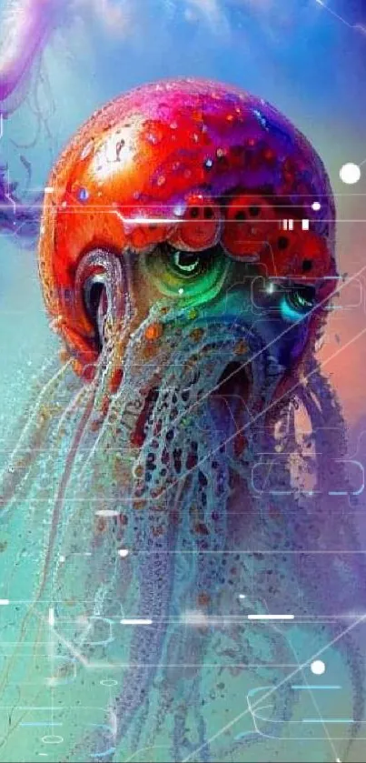 Futuristic jellyfish with vivid colors in a digital artwork.