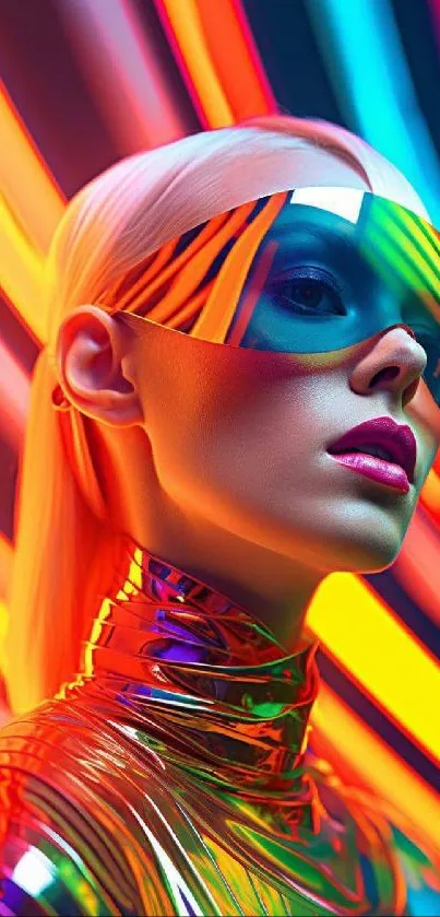 Futuristic neon portrait with vibrant colors and sleek design.