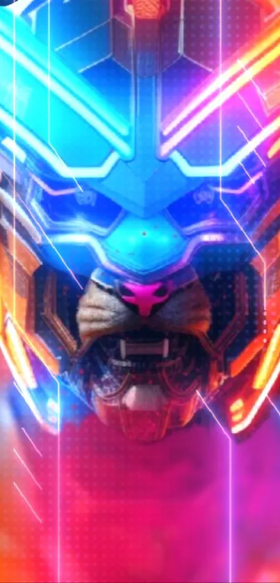 Futuristic neon tiger with vibrant glowing colors in a cyberpunk style.