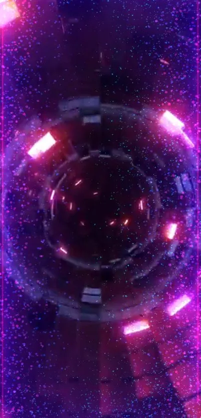 Futuristic neon vortex with glowing pink and purple hues.