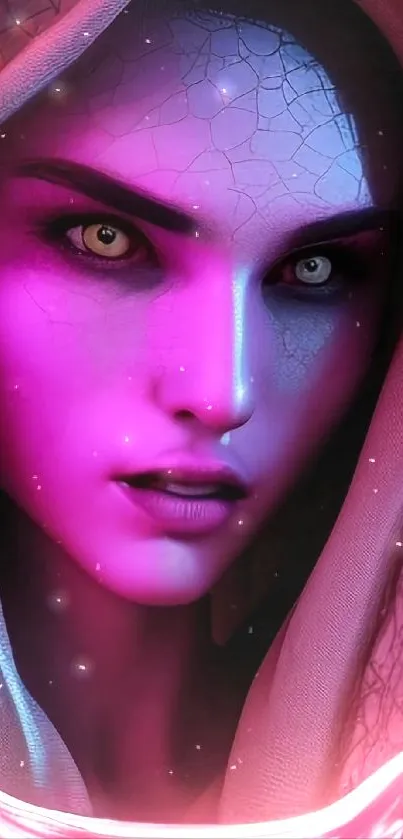 Futuristic pink and blue portrait wallpaper for mobile.