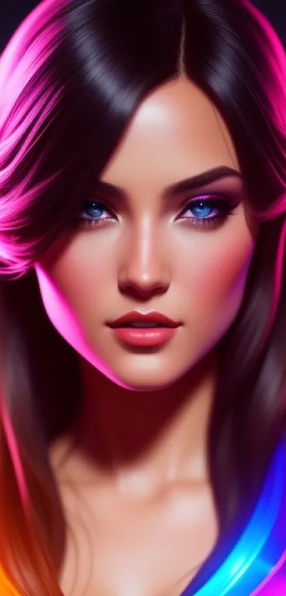 Stunning woman in neon-lit, futuristic portrait wallpaper.