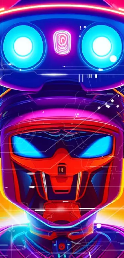 Vibrant futuristic robot with neon lights.