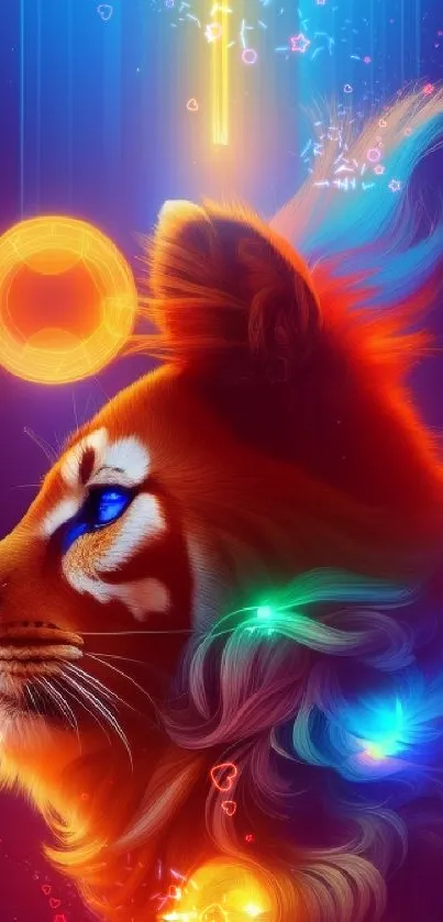 Futuristic neon tiger with vibrant colors in a cosmic design.