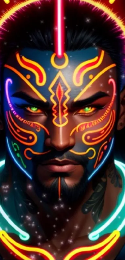 Neon-infused futuristic warrior art with vibrant tribal designs.