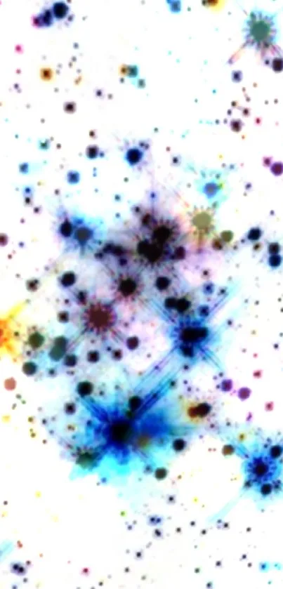 Vibrant abstract galaxy art with colorful ink splatters on white background.