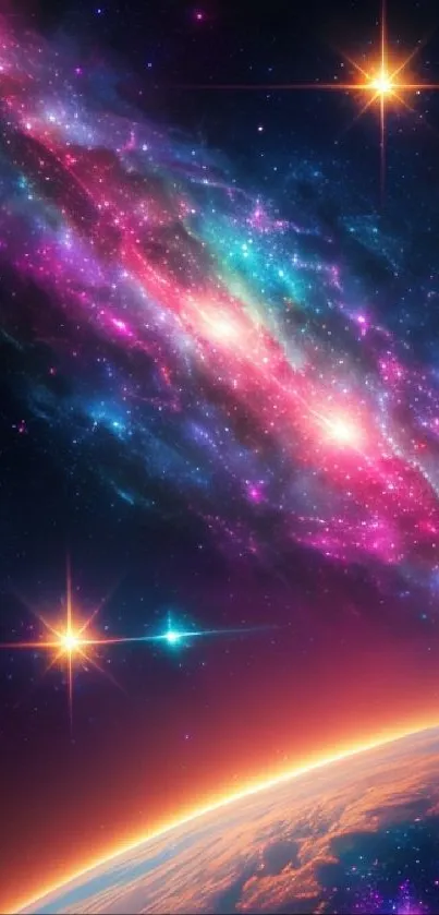 Colorful galaxy abstract wallpaper with vibrant cosmic hues.