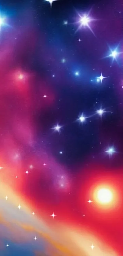 Vibrant anime galaxy wallpaper with stars and colorful night sky.